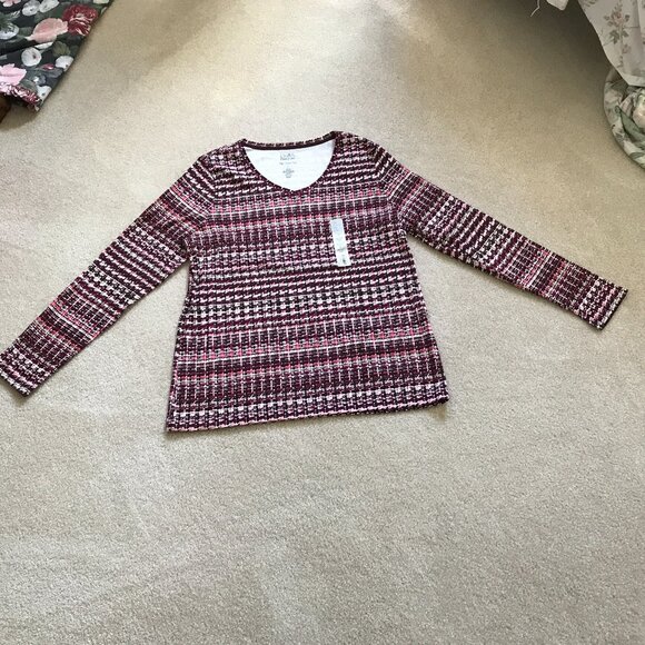 Long Sleeve Tee – Size Large – V-Neck Stripe Cotton Classic - NWT - Picture 1 of 5